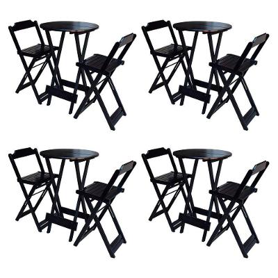 Kit 4 Jogos De Mesa Bistrô De Madeira Com 2 Cadeiras Dobravel Marrom - Marrom