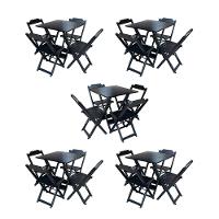 Kit 5 Conjuntos De Mesa Dobravel Com 4 Cadeiras De Madeira 70X70 Para Restaurante E Bar - Preto - 1