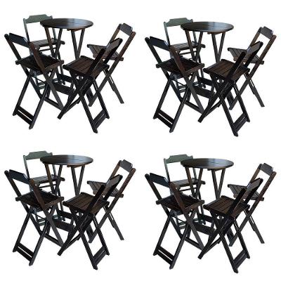 Kit 4 Jogos De Mesa Bistrô De Madeira Com 4 Cadeiras Dobravel Marrom - Marrom