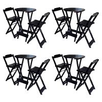 Kit 4 Jogos De Mesa Bistrô De Madeira Com 2 Cadeiras Dobravel Preto - Preto - 1