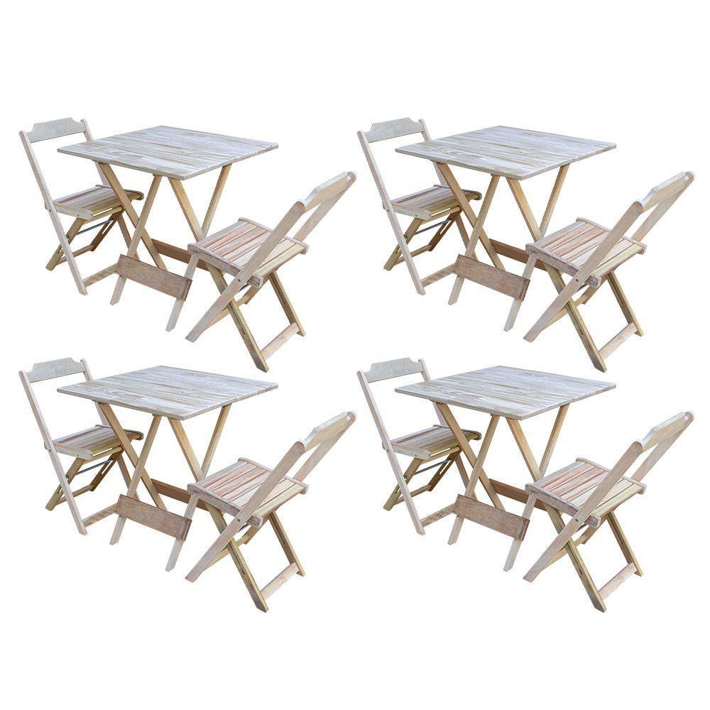 Kit 4 Conjuntos De Mesa Dobravel Com 2 Cadeiras De Madeira 70X70 - Sem Pintura - Marrom - 1