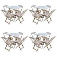 Kit 4 Conjuntos De Mesa Com 4 Cadeiras De Madeira Dobravel 70X70 Sem Pintura/Crua - Marrom - 1