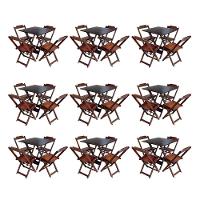 Kit 9 Jogos De Mesa Dobravel Com 4 Cadeiras De Madeira 70X70 Para Restaurante E Bar - Imbuia - 1