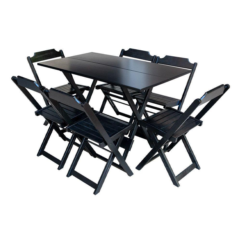 Kit 7 Jogos De Mesa Dobravel Com 6 Cadeiras De Madeira 120X70 Para Restaurante E Bar - Preto - 5