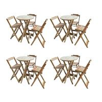 Kit 4 Jogos De Mesas Bistrô De Madeira Dobrável Com 3 Banquetas - Crua - 1