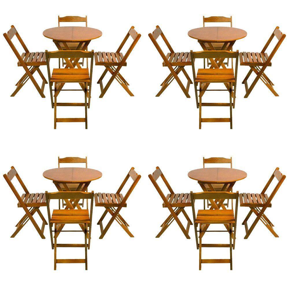 Kit 4 Jogos De Mesa Dobravel Com 4 Cadeiras Tampo Redondo 70X70 Mel - Amarelo - 1