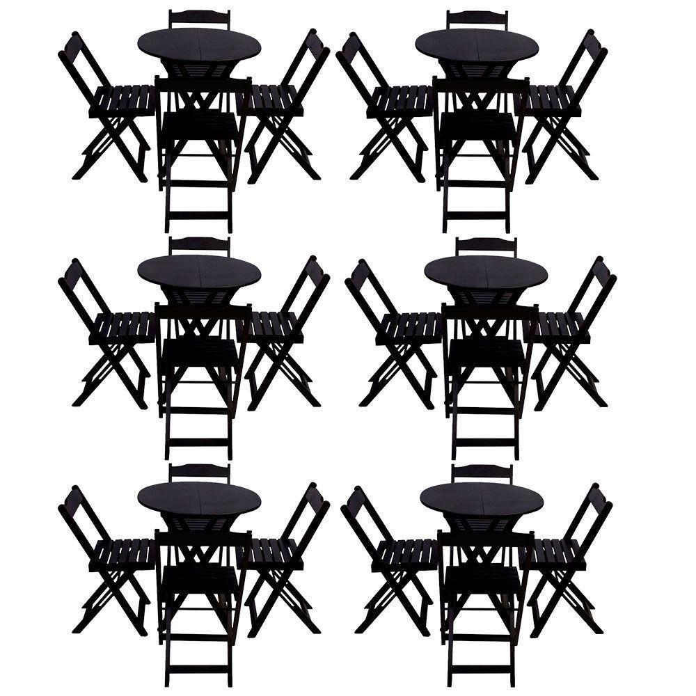Kit 6 Jogos De Mesa Dobravel Com 4 Cadeiras Tampo Redondo 70X70 Preto - Preto - 1