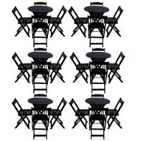 Kit 6 Jogos De Mesa Dobravel Com 4 Cadeiras Tampo Redondo 70X70 Preto - Preto - 1