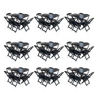 Kit 9 Jogos De Mesa Dobravel Com 6 Cadeiras De Madeira 120X70 Para Restaurante E Bar - Preto - 1