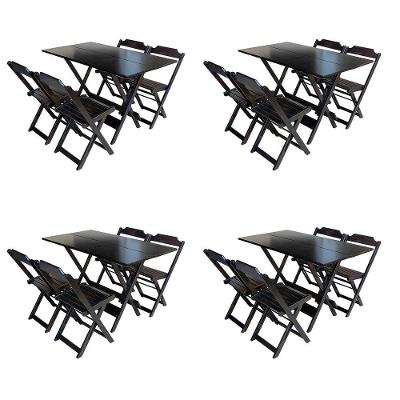 Kit 4 Jogos De Mesa Com 4 Cadeiras De Madeira Dobravel 120X70 - Marrom - Marrom