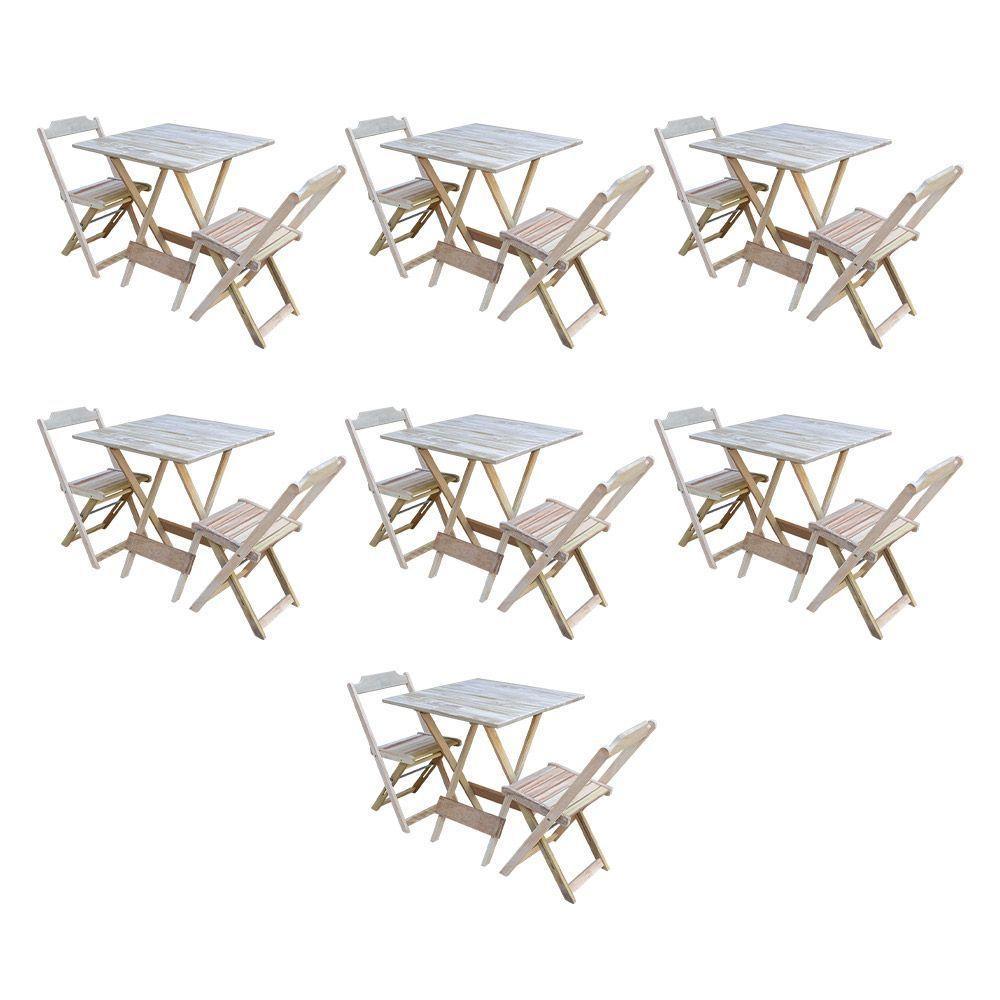 Kit 7 Conjuntos De Mesa Dobravel Com 2 Cadeiras De Madeira 70X70 Para Restaurante E Bar - Sem Pintur - 1