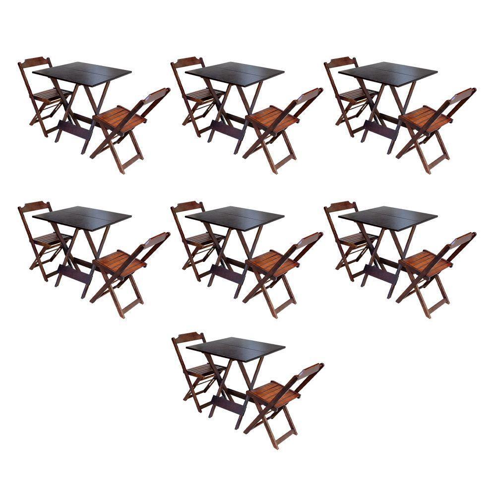Kit 7 Jogos De Mesa Dobravel Com 2 Cadeiras De Madeira 70X70 Para Restaurante E Bar - Imbuia - 1