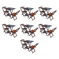Kit 7 Jogos De Mesa Dobravel Com 2 Cadeiras De Madeira 70X70 Para Restaurante E Bar - Imbuia - 1
