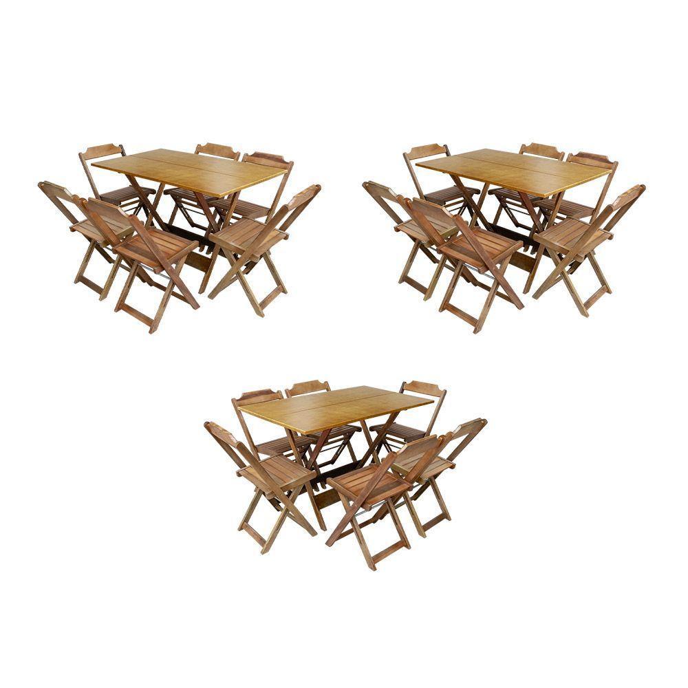 Kit 3 Jogos De Mesa Dobravel Com 6 Cadeiras De Madeira 120X70 Para Restaurante E Bar - Mel - 1