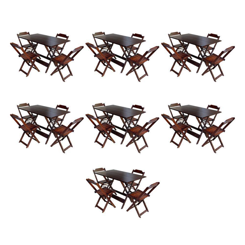 Kit 7 Conjuntos De Mesa Dobravel Com 4 Cadeiras De Madeira 120X70 Para Restaurante E Bar - Imbuia - 1