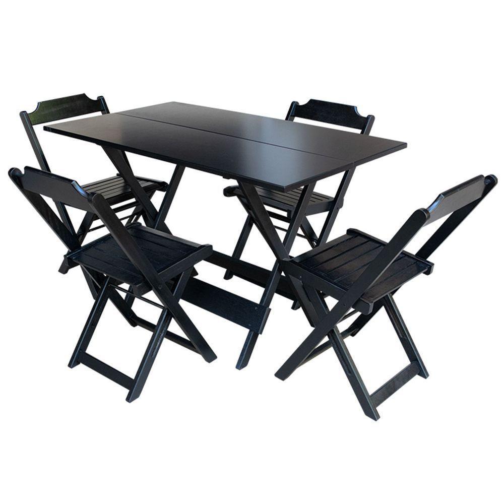 Kit 6 Jogos De Mesa Com 4 Cadeiras De Madeira Dobravel 120X70 - Preto - Preto - 3