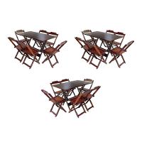 Kit 3 Jogos De Mesa Dobravel Com 6 Cadeiras De Madeira 120X70 Para Restaurante E Bar - Imbuia - 1
