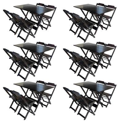 Kit 6 Jogos De Mesa Com 4 Cadeiras De Madeira Dobravel 120X70 - Marrom - Marrom