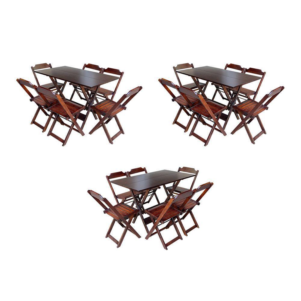 Kit 3 Conjuntos De Mesa Dobravel Com 6 Cadeiras De Madeira 120X70 Para Restaurante E Bar - Imbuia - 1