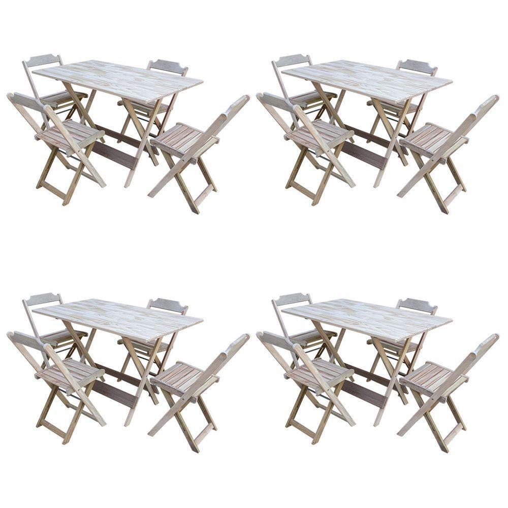 Kit 4 Conjuntos De Mesa Com 4 Cadeiras De Madeira Dobravel 120X70 Sem Pintura/Crua - Marrom - 1