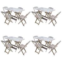Kit 4 Conjuntos De Mesa Com 4 Cadeiras De Madeira Dobravel 120X70 Sem Pintura/Crua - Marrom - 1