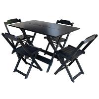 Kit 3 Conjuntos De Mesa Dobravel Com 4 Cadeiras De Madeira 120X70 Para Restaurante E Bar - Preto - 5