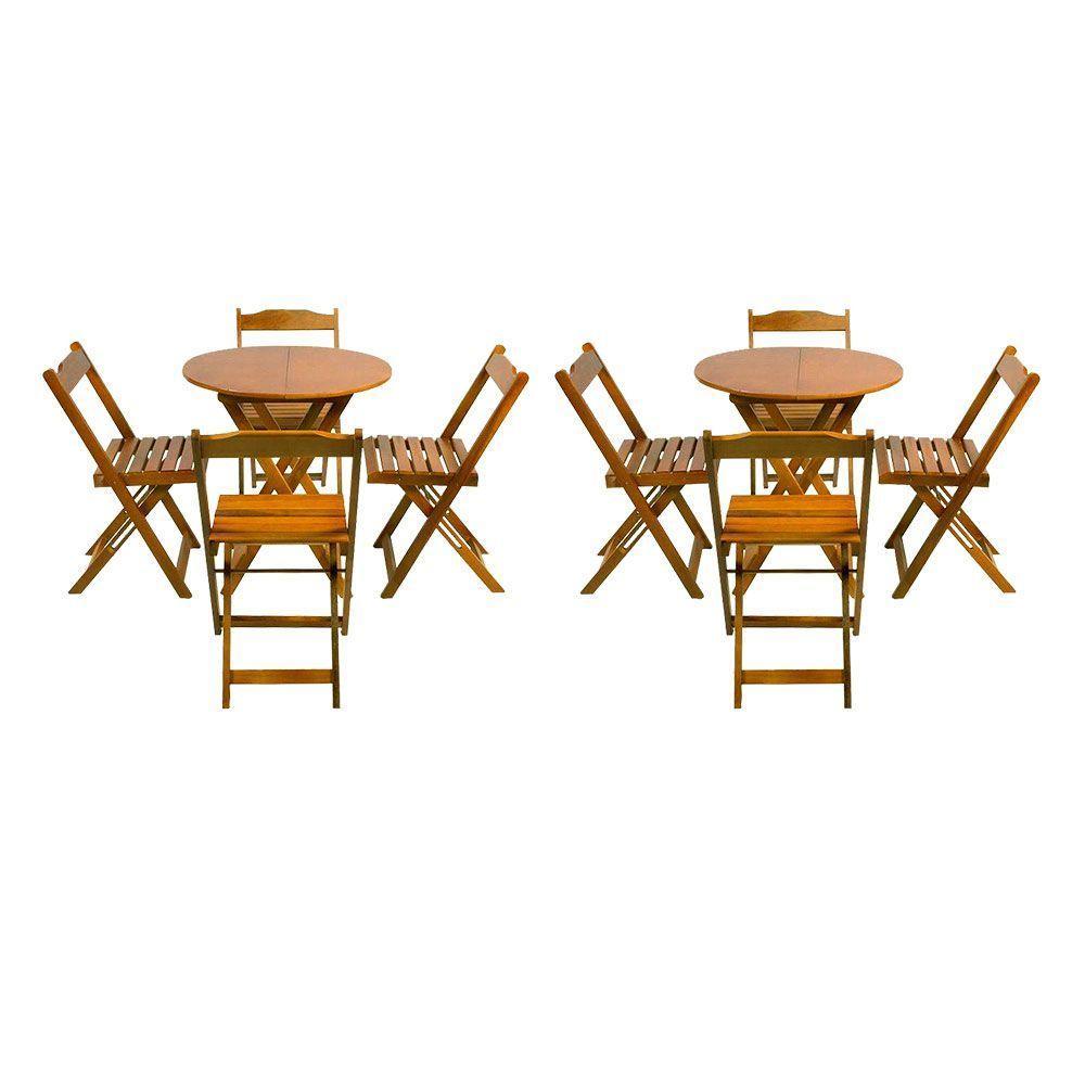 Kit 2 Jogos De Mesa Dobravel Com 4 Cadeiras Tampo Redondo 70X70 Mel - Amarelo - 1