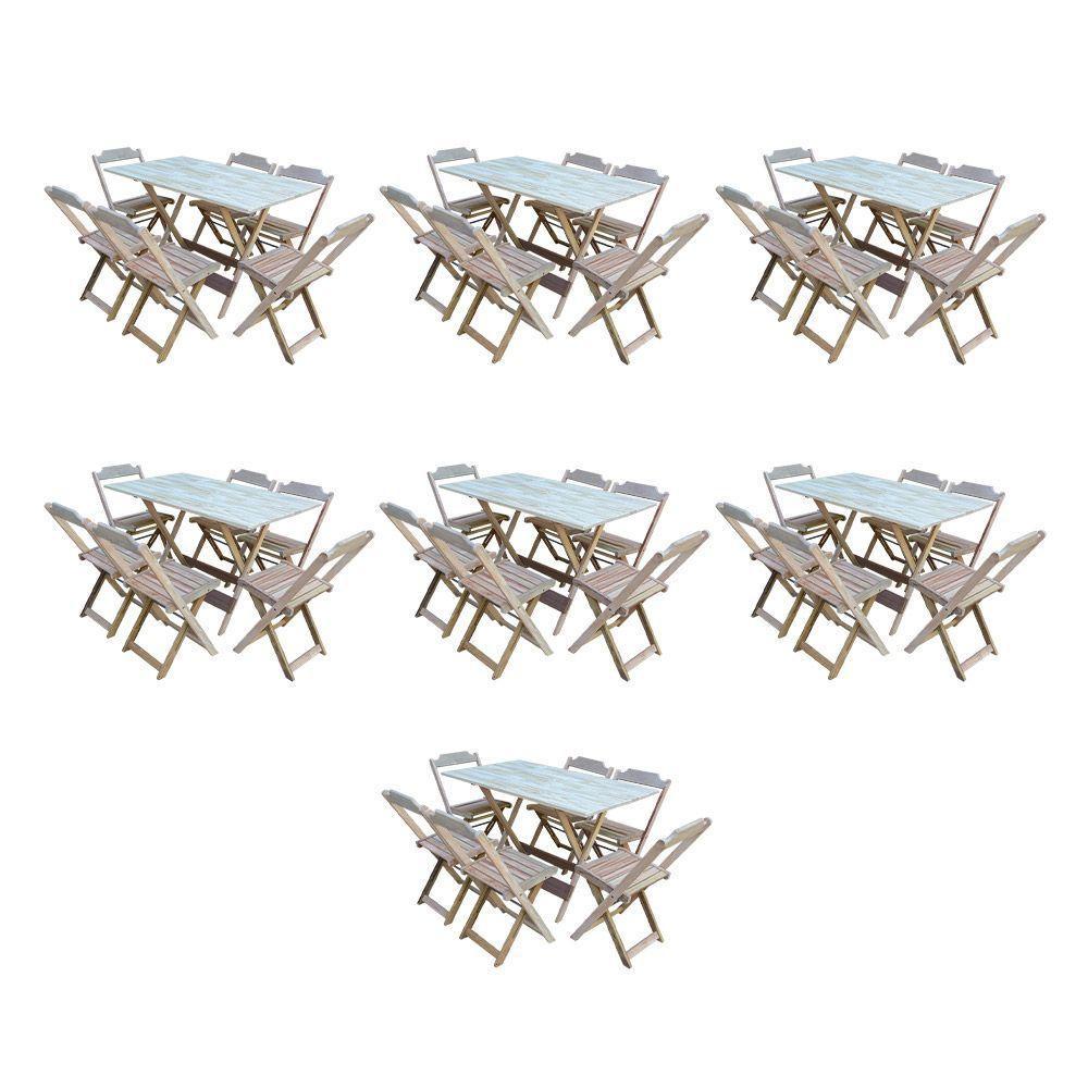 Kit 7 Jogos De Mesa Dobravel Com 6 Cadeiras De Madeira 120X70 Para Restaurante E Bar - Sem Pintura - 1
