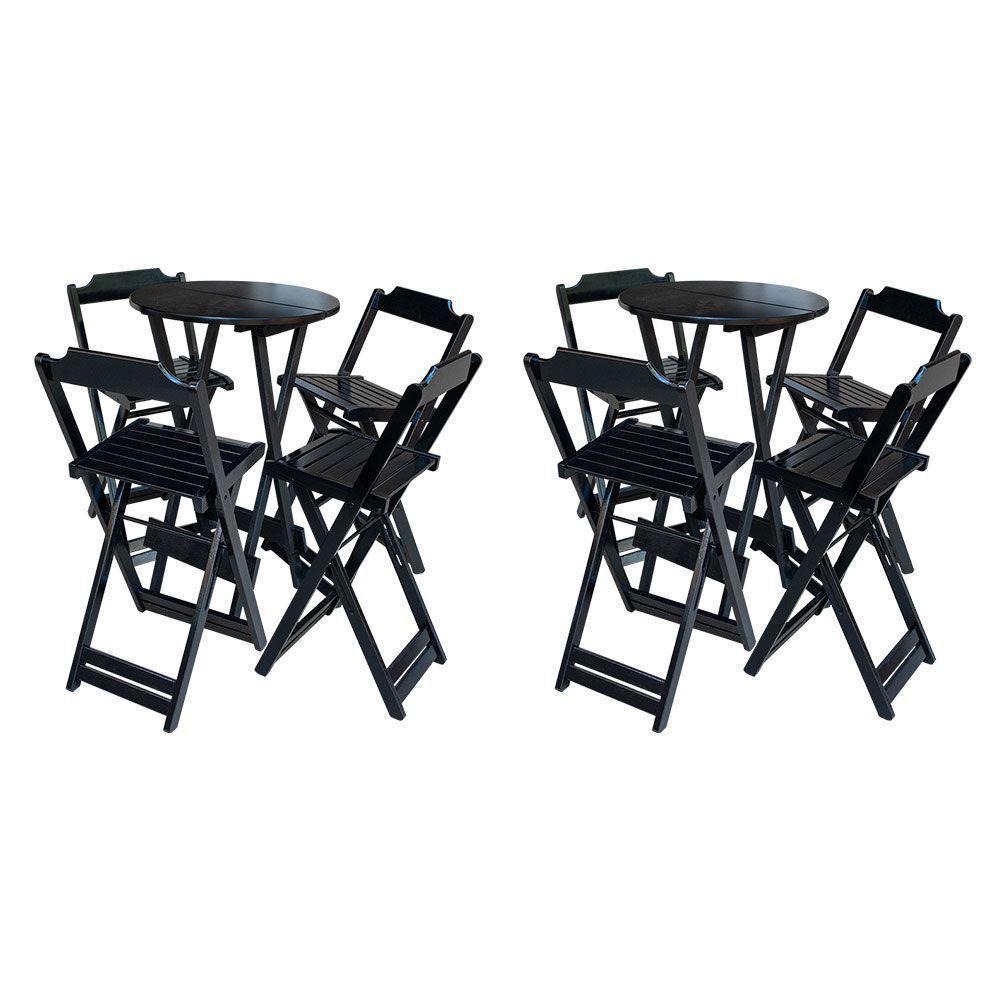 Kit 2 Jogos De Mesa Bistrô De Madeira Com 4 Cadeiras Dobravel Preto - Preto - 1