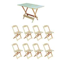 Jogo De Mesa Dobrável 120X70 Em Madeira Padrão Com 8 Cadeiras Sem Pintura/Crua - Marrom - 1