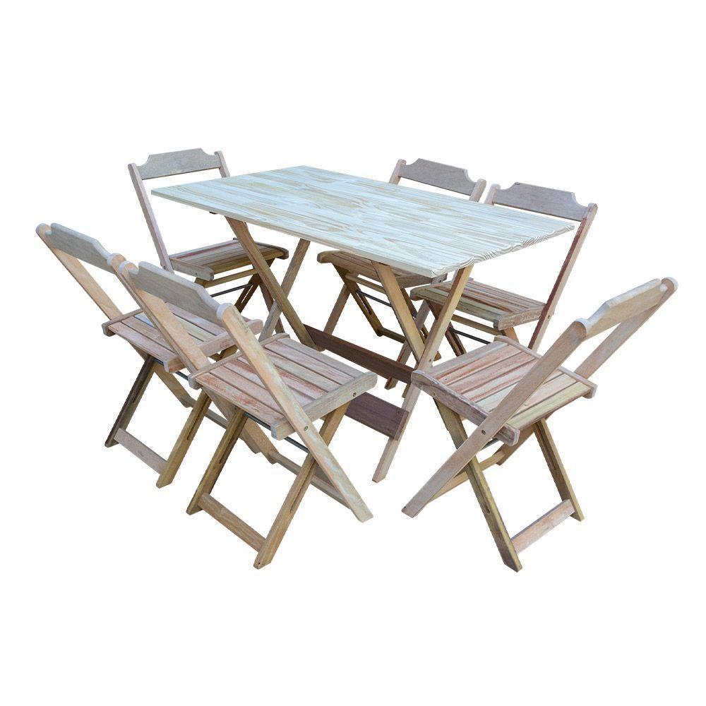 Kit 3 Jogos De Mesa Dobravel Com 6 Cadeiras De Madeira 120X70 Para Restaurante E Bar - Sem Pintura - 5