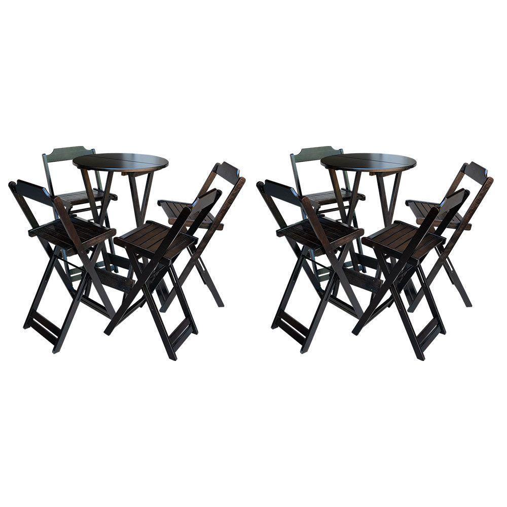Kit 2 Jogos De Mesa Bistrô De Madeira Com 4 Cadeiras Dobravel Marrom - Marrom - 1