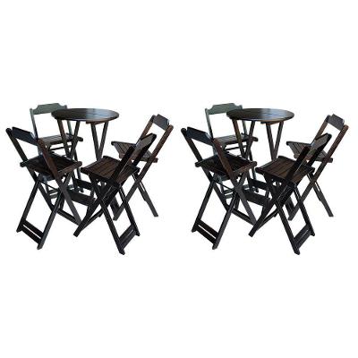 Kit 2 Jogos De Mesa Bistrô De Madeira Com 4 Cadeiras Dobravel Marrom - Marrom