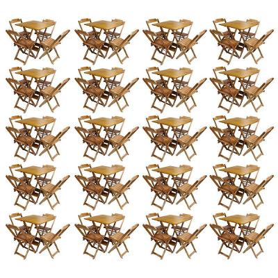 Kit 20 Jogos De Mesa Com 4 Cadeiras De Madeira Dobravel 60X60 - Mel - Amarelo