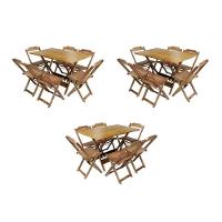 Kit 3 Conjuntos De Mesa Dobravel Com 6 Cadeiras De Madeira 120X70 Para Restaurante E Bar - Mel - 1