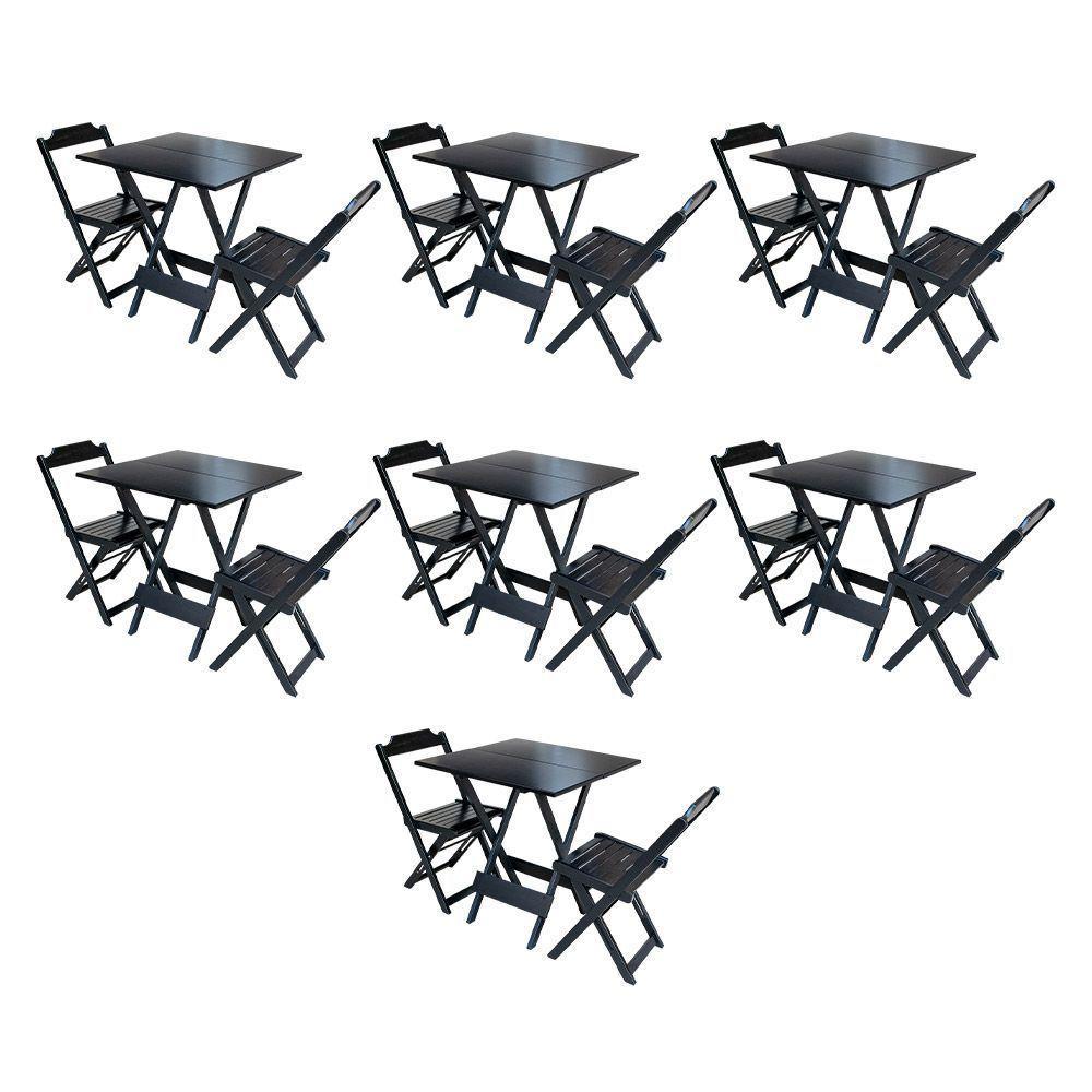 Kit 7 Jogos De Mesa Dobravel Com 2 Cadeiras De Madeira 70X70 Para Restaurante E Bar - Preto - 1