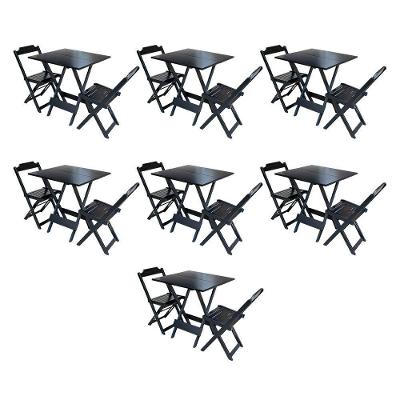 Kit 7 Jogos De Mesa Dobravel Com 2 Cadeiras De Madeira 70X70 Para Restaurante E Bar - Preto