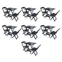 Kit 7 Jogos De Mesa Dobravel Com 2 Cadeiras De Madeira 70X70 Para Restaurante E Bar - Preto - 1