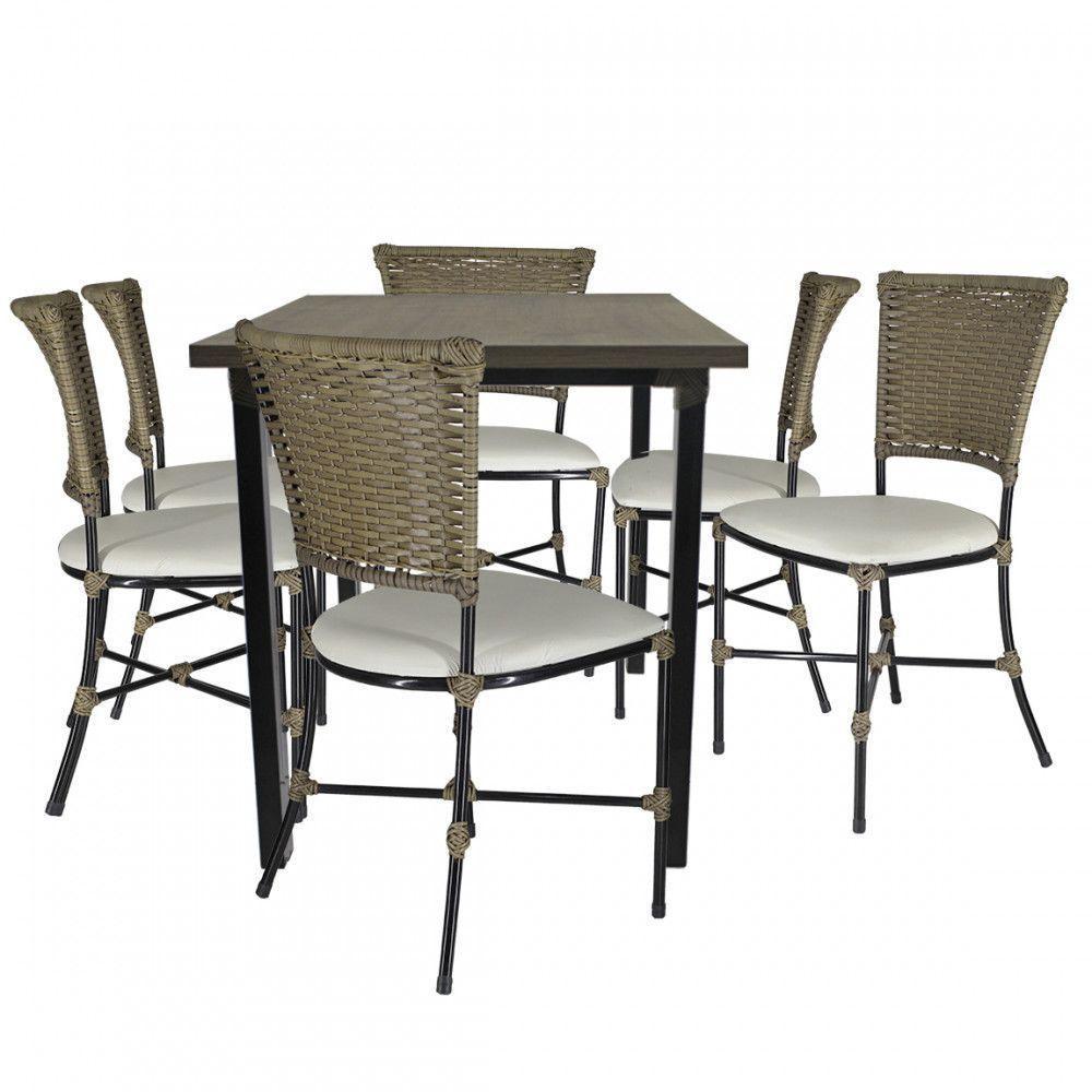 Jogo Mesa E 6 Cadeiras Fibra Pequi Com Branco Gelo - 1