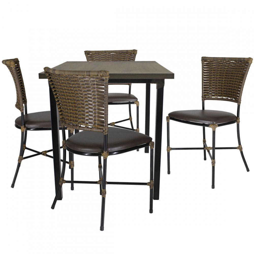 Jogo Mesa E 4 Cadeiras Fibra Argila Com Marrom - 1