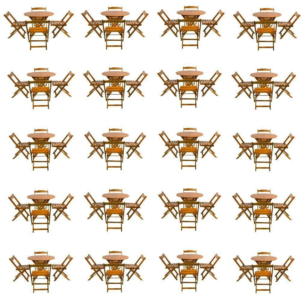 Kit 20 Jogos De Mesa Dobravel Com 4 Cadeiras Tampo Redondo 70X70 Mel - Amarelo - 1