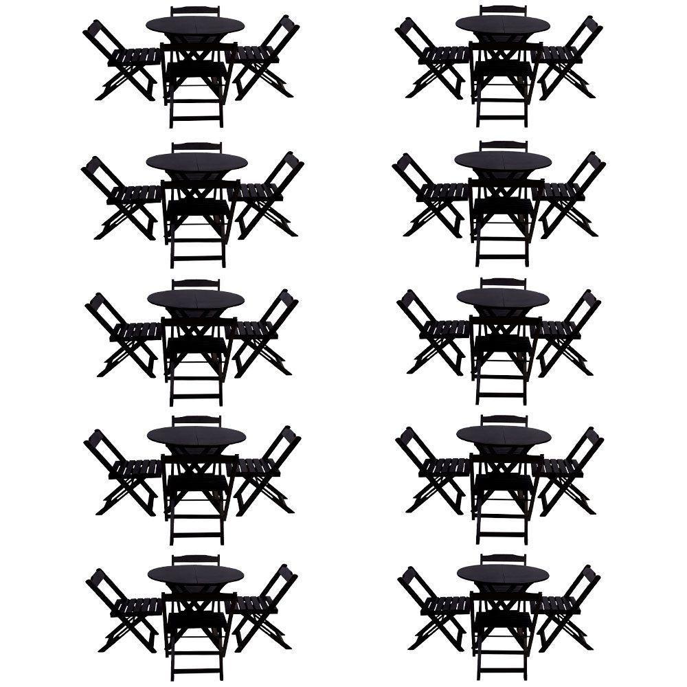 Kit 10 Jogos De Mesa Dobravel Com 4 Cadeiras Tampo Redondo 70X70 Preto - Preto - 1