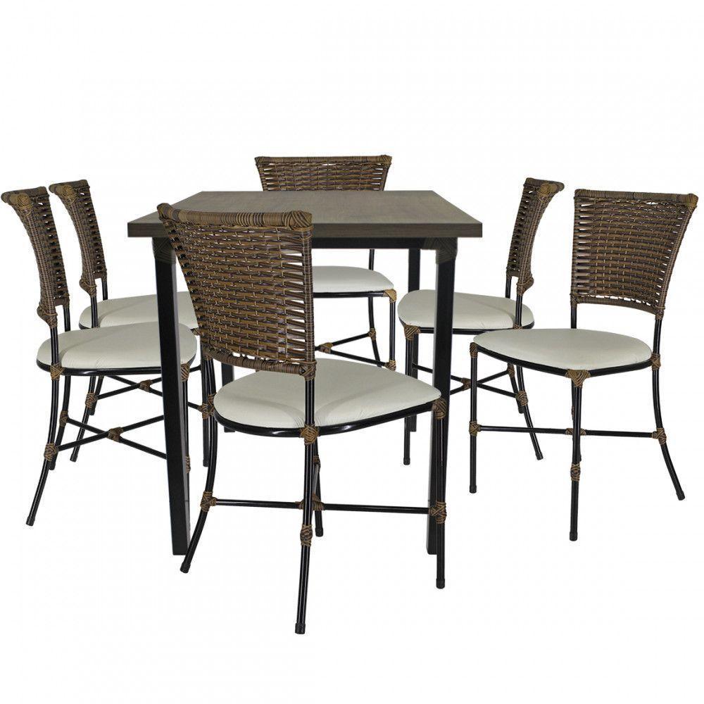 Jogo Mesa E 6 Cadeiras Fibra Argila Com Branco Gelo - 1