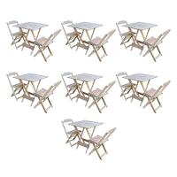 Kit 7 Jogos De Mesa Dobravel Com 2 Cadeiras De Madeira 70X70 Para Restaurante E Bar - Sem Pintura