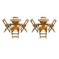 Kit 2 Mesas Redondas Dobráveis Em Madeira Padrão 70X70 Com 4 Cadeiras - Mel - Marrom - 1