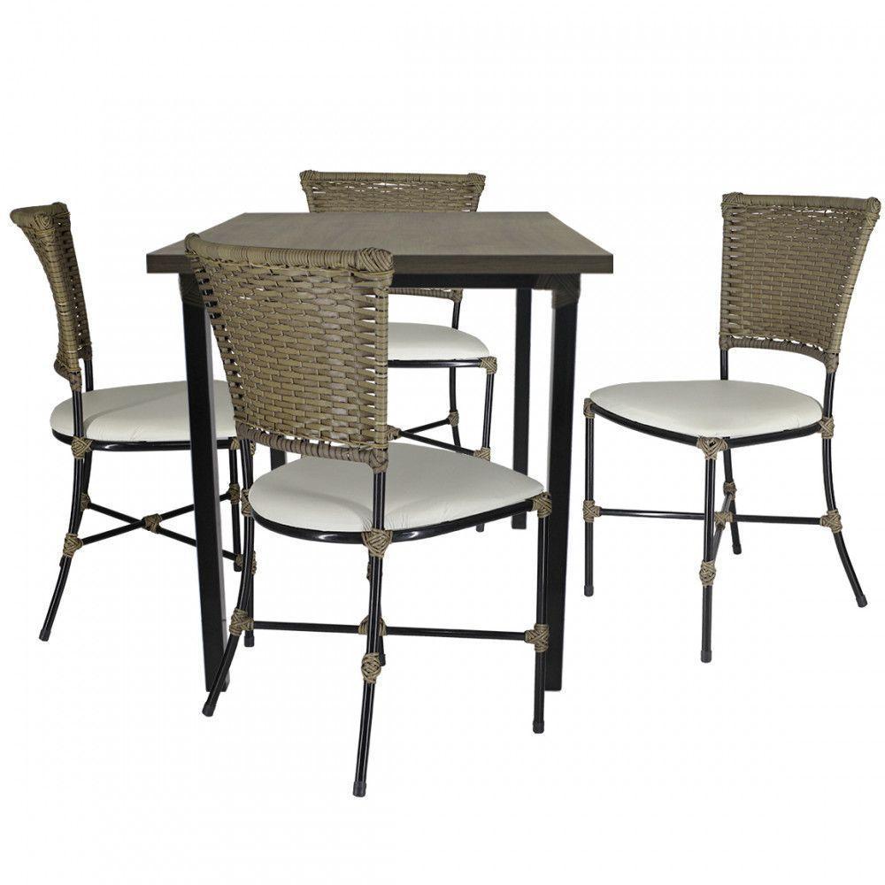 Jogo Mesa E 4 Cadeiras Fibra Pequi Com Branco Gelo - 1