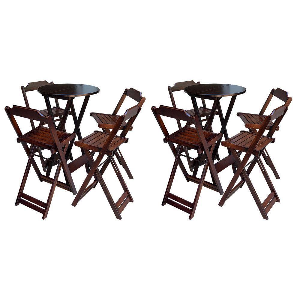 Kit 2 Jogos De Mesa Bistrô De Madeira Com 4 Cadeiras Dobravel Imbuia - Marrom - 1