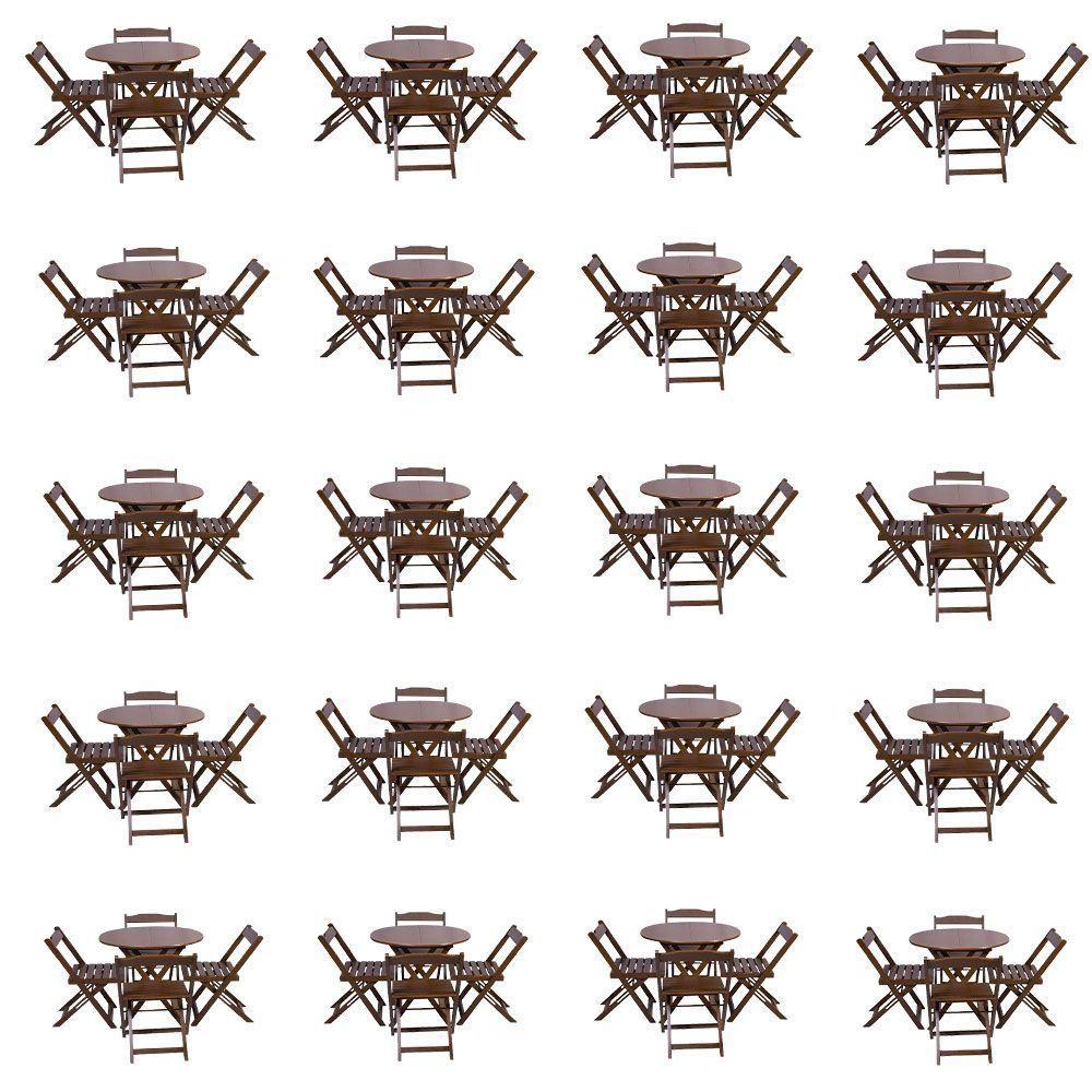 Kit 20 Jogos De Mesa Dobravel Com 4 Cadeiras Tampo Redondo 70X70 Imbuia - Marrom - 1