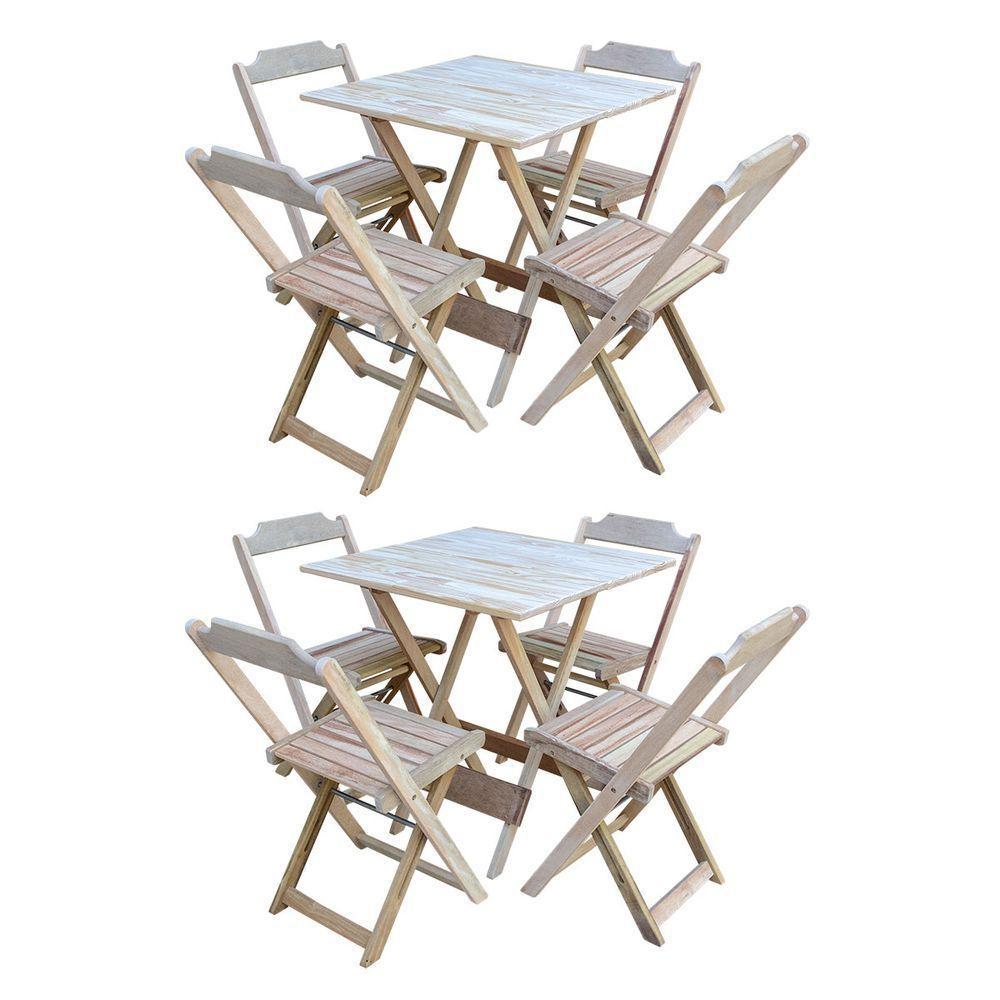 Kit 2 Conjuntos De Mesa 70X70 Dobrável Em Madeira Padrão Com 4 Cadeiras Sem Pintura/Crua - Marrom - 1