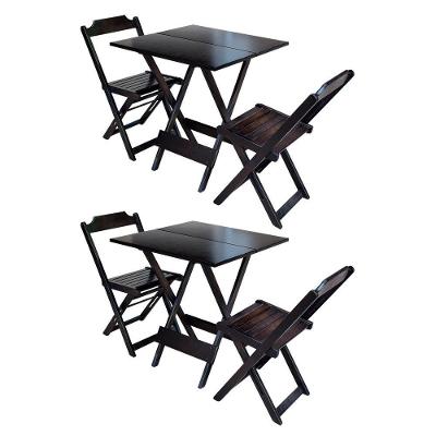 Kit 2 Conjuntos De Mesa Dobravel Com 2 Cadeiras De Madeira 70X70 - Taba - Marrom